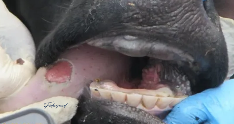 Painful wound from ruptured foot and mouth disease blisters in cattle